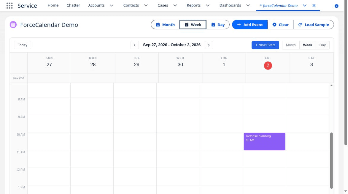 Genuine Salesforce Lightning weekly calendar with synthetic appointments