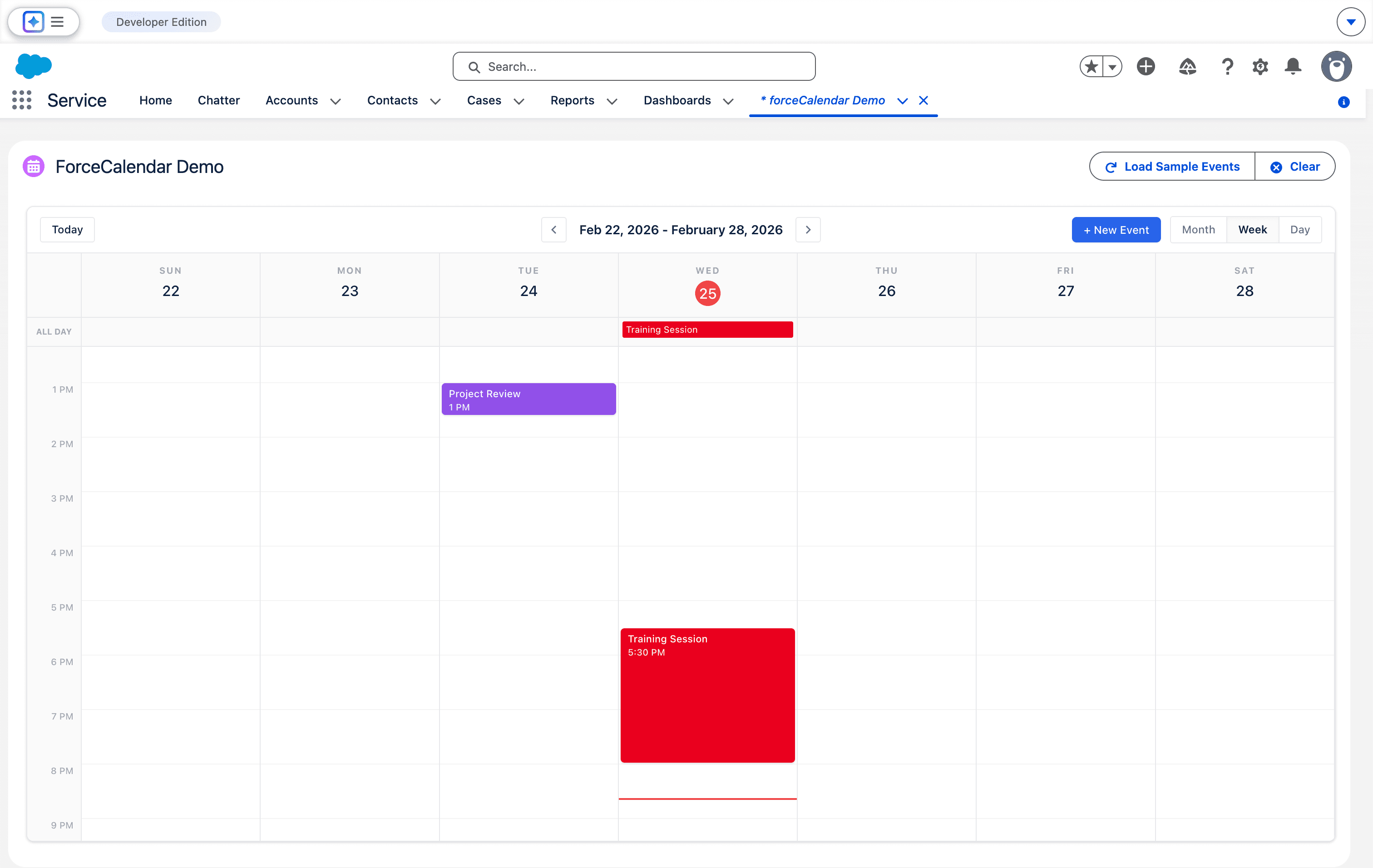 forceCalendar week view inside Salesforce